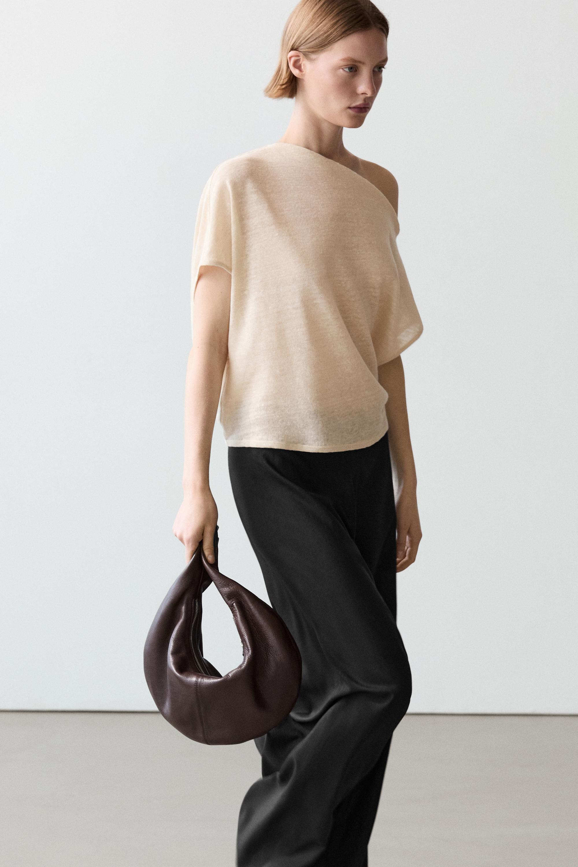Linen blend asymmetric cropped cape